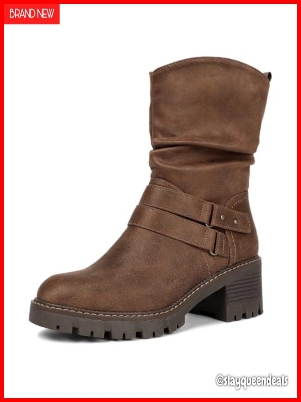 Mid-Calf Boots Chunky Low Heel Faux Leather Side Zip Women's